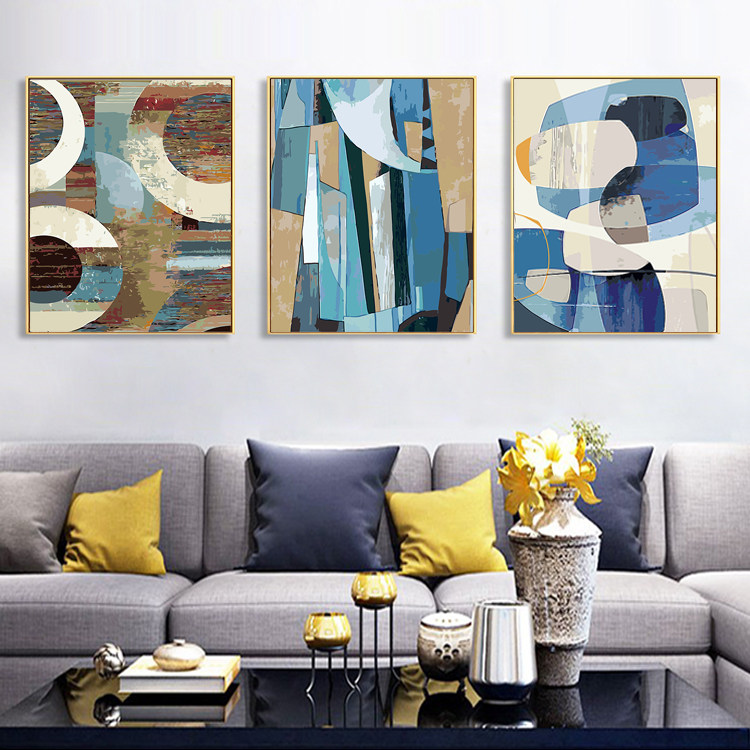 DIY Fill Color Self-painted Digital Oil Painting Modern Brief Nordic Living Room Abstract Decorative Painting Three Parquet Triptych