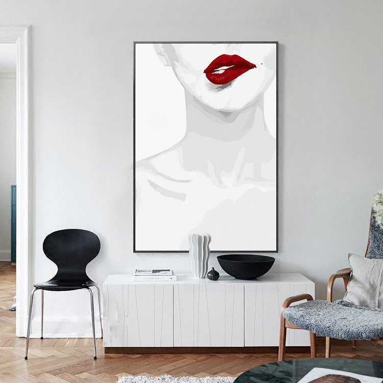 DIY digital oil painting ins figures oil color painting Nordic modern living room bedroom porch decorative painting beauty red lips