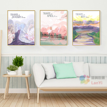 DIY digital oil painting oil color painting Chinese Four Seasons Landscape modern living room bedroom decoration painting Three spell triple