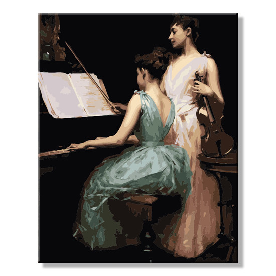 Music digital oil painting elegance and art DIY self-painted character piano violin classroom oil paint decorative painting