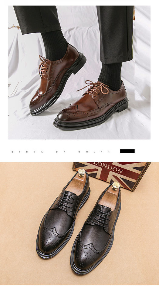 Giày da nam Brogue Derby da siêu sợi tăng chiều cao, đế mềm chống trượt, kiểu Anh Quốc — Màu nâu 6622, Màu nâu A7785, NâuX5, X5 màu đen chi tiết 10