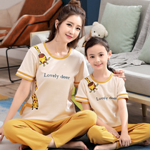 2020 new parent-child pajamas mother and daughter spring summer cotton short sleeve trousers cute thin cotton home suit