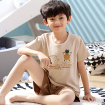 Childrens Boys Pajamas Summer Short Sleeve Cotton Thin Mid-Big Boy Cartoon Air Conditioning Cotton Home Clothes Set