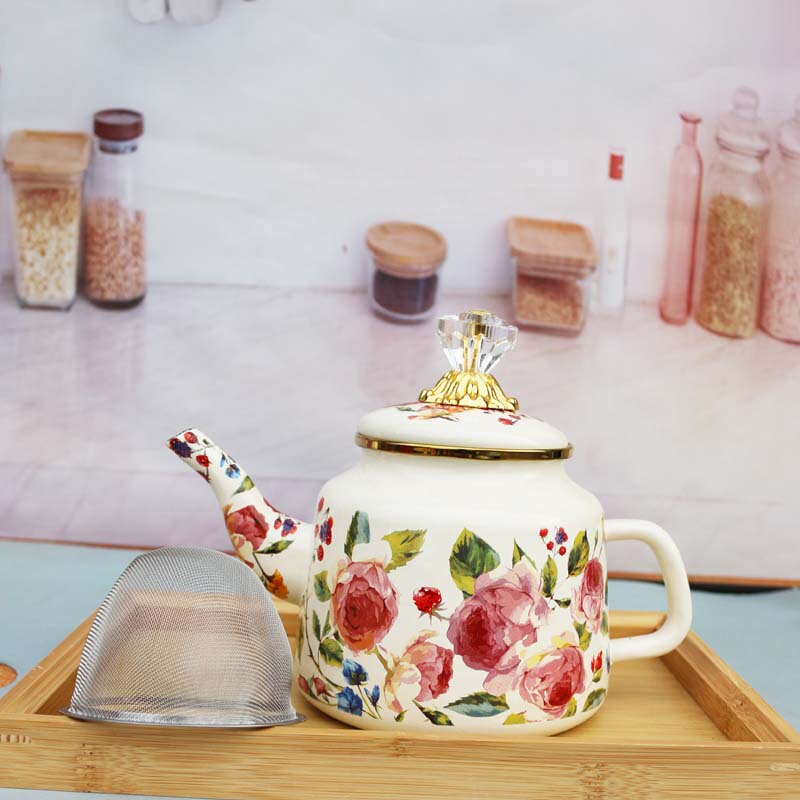 Thickened Enamel Coffee Pot 1.2L Iron Teapot Enamel Teapot Milk Tea Pot Oil Pot Vinegar Pot Soy Sauce Pot Wine Pot