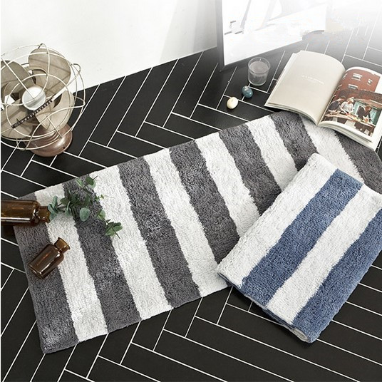 Ground mat pure cotton bathroom full cotton water suction machine washable striped kitchen footbed Korean style can let go and wash South Korea