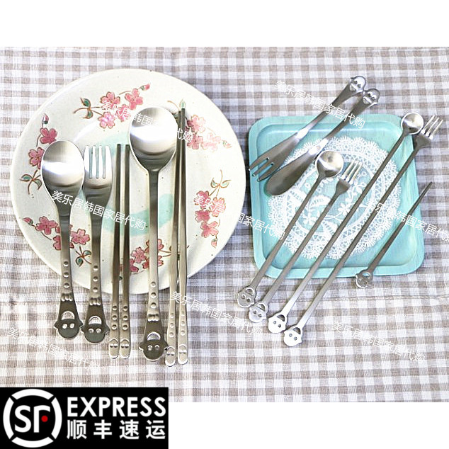 South Korea imported stainless steel spoon chopsticks set tableware coffee spoon Fruit fork creative single sale spot