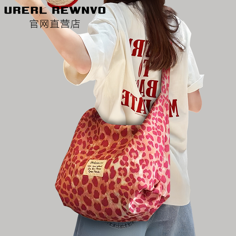 Urerl Rewnvo Leopard Print Crossbody Bag for Women 2026 New Trendy Large Capacity Casual Canvas Bag Commuter Tote Bag
