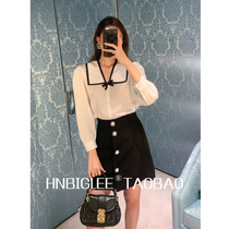 HNBIGLEE heavy weight 04 double crepe silk age reduction navy collar generous and handsome temperament shirt top for women