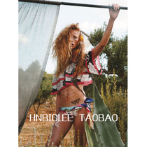 Show body~21 early spring vacation style Camellia silk cotton positioning print high waist bandeau one-word collar off-the-shoulder top