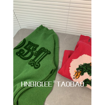 HNBIGLEE self-healing Green 1951 special machine flocking 30 cashmere 70 wool knitted sweater (wide version)