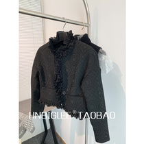 HNBIGLEE ancient Roman relief flocking jacquard lotus leaf pleated stuffed decorative short coat (lined with silk)