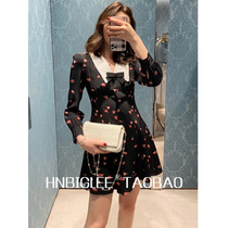 French girl ~ Vintage embroidered collar bow heart print 04 Crepe silk high-class boudoir dress