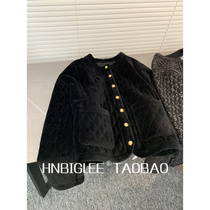 HNBIGLEE rhomboid velvet black gold slim coat cotton-padded casual shoulder jacket (pocket pair)