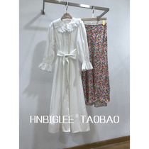 HNBIGLEE super beautiful upper body ~ Court petal embroidery collar French holiday waist lace-up cotton dress