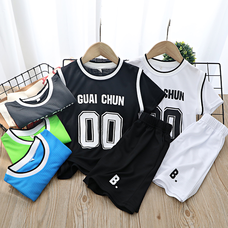 Boy sports suit children slim fit CUHK Tong speed dry short sleeve shorts Two sets of children summer dress girl T-shirt tide