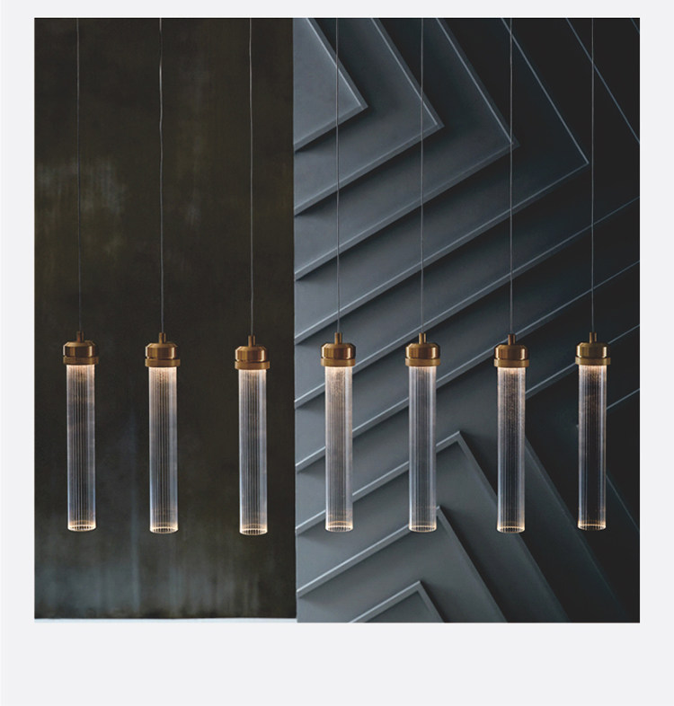 Ресторан люстра 北欧现代简约客厅餐厅卧室吧台创意金属纹理条纹圆管玻璃轻奢吊灯