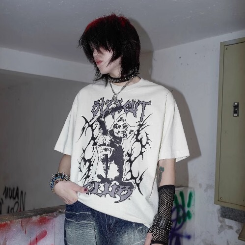Don'T Move Bizzcut/Cat Death/Rock Punk Metal Subculture Top Dark Totem Short-Sleeved T-Shirt for Men