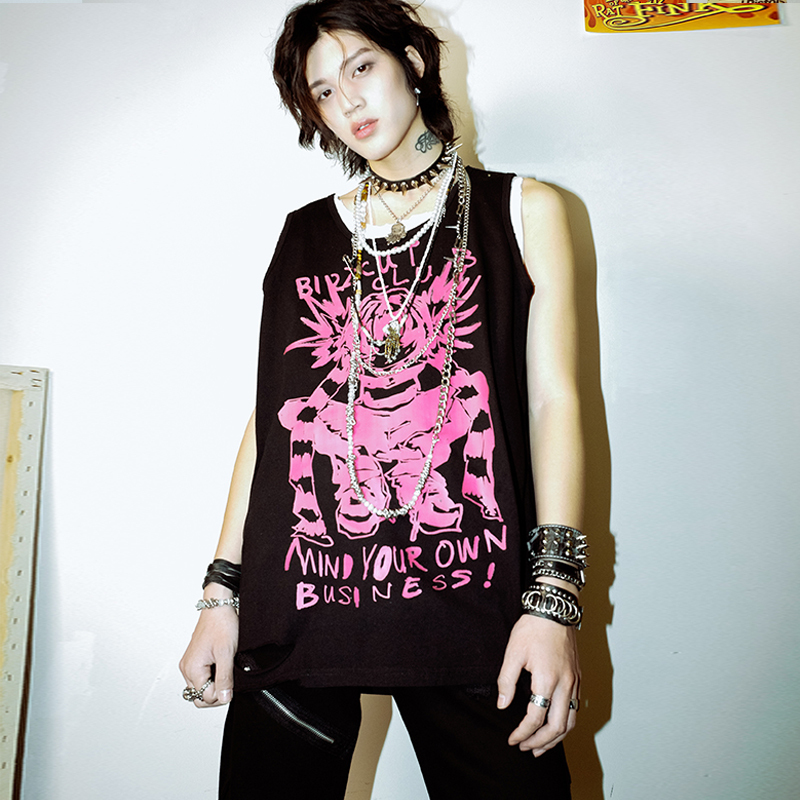 Don'T Mess Around Bizzcut/Punk Sweetheart/Rock Subculture Top Punk T-Shirt Women's Sleeveless Vest Men's Light Rock