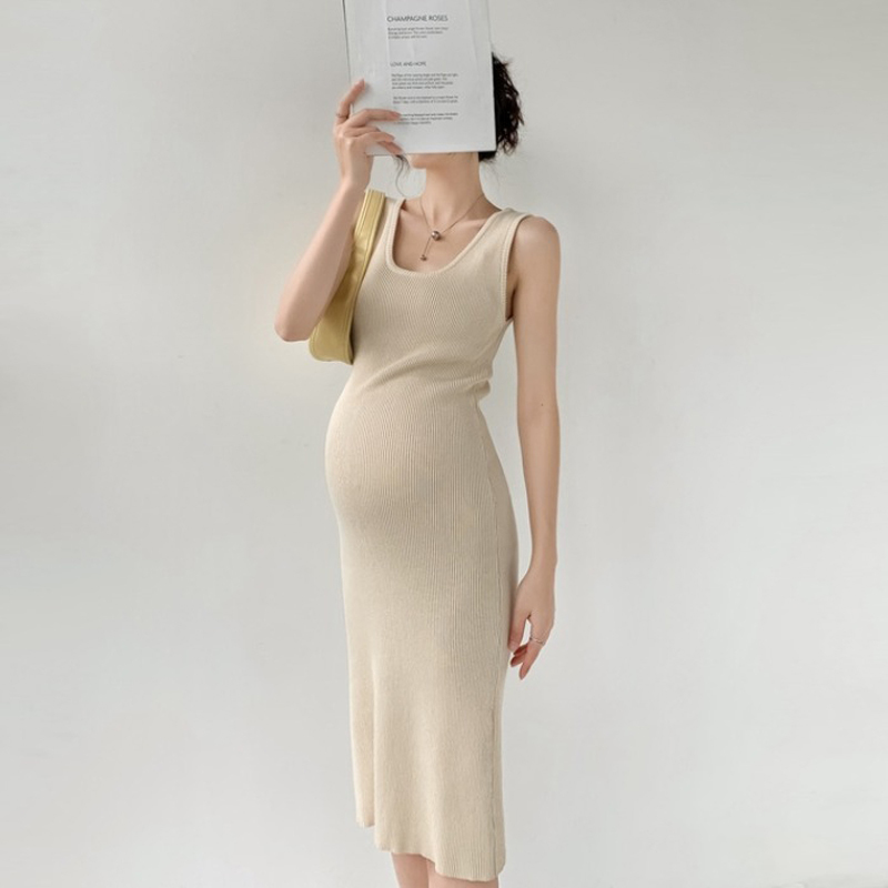 Maternity Dress, Summer Dress, Spring and Autumn Maternity Wear, Knitted Suspender Skirt, Elastic Bottoming Skirt, Fashionable Vest Skirt for Women