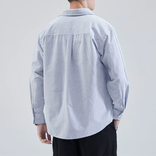 Демисезонная японская хлопковая синяя рубашка, изысканный стиль