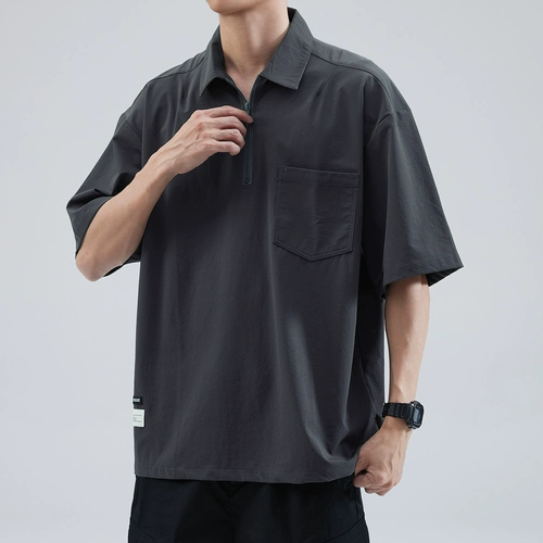 Ретро футболка polo с молнией, рубашка, трендовая футболка с коротким рукавом, в американском стиле, на молнии, свободный крой