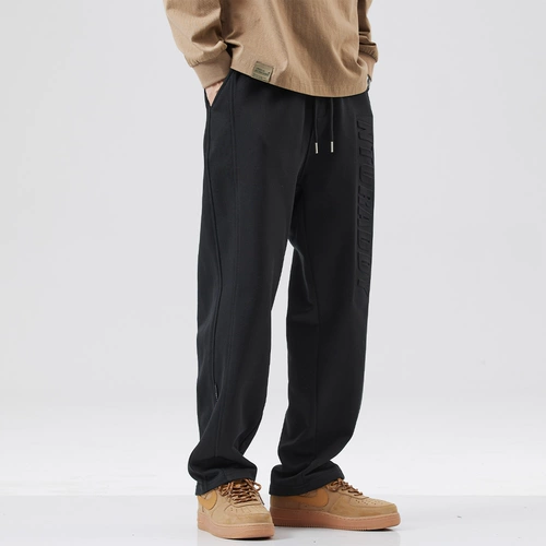 Демисезонные черные утепленные штаны, свободный прямой крой, в американском стиле, большой размер