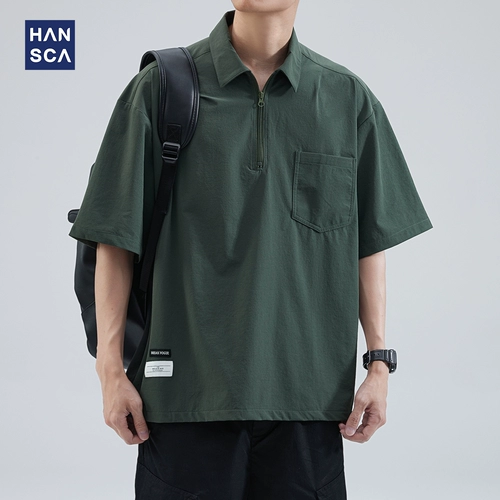 Ретро футболка polo с молнией, рубашка, трендовая футболка с коротким рукавом, в американском стиле, на молнии, свободный крой