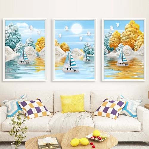 Cross -Stitch 2021 Новая линия гостиной, вышитая в спальне маленькие кусочки минималистских современных ландшафтов три картины