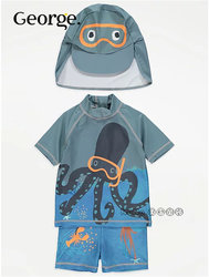 ອັງກິດ George George boy's blue octopus sun protection split swimsuit neck protection sun protection hat set 1000420