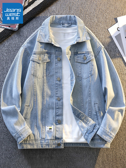 Jeanswest Spring and Autumn Style Stone-Washed Distressed Japanese-Style Black Multi-Pocket Denim Jacket Men's Trendy Workwear Jacket