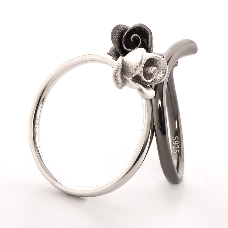 Looking for jewelry personalized Valentine's Day couple lettering female ring S925 sterling silver simple opening adjustable rose ring