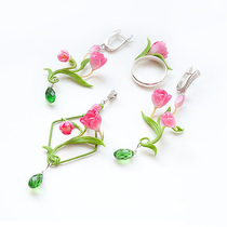 Russian Antonina original handmade ornaments flower wedding Tulip pendant earring bracelet ring