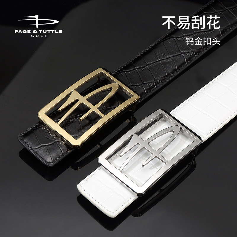 PT Pecittate Golf Belt Men's Clothing Hollowed-out Tungsten Gold Buckle Cow Leather Crocodile Tattooed Business Casual Belt-Taobao