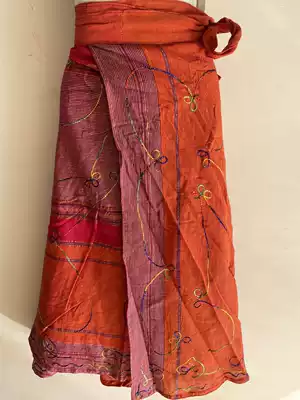 Contrast embroidered ethnic style sand beach skirt Combed cotton natural dye hand embroidered waist skirt Exotic dress