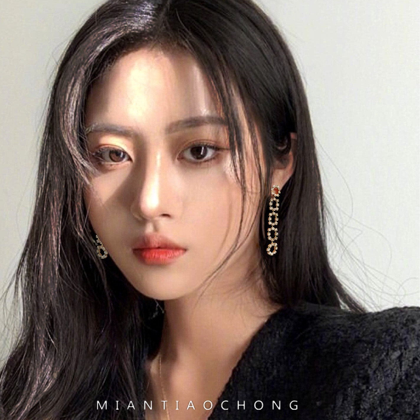 S925 silver needle suitable for large face earrings Long version wild zircon small square hollow tassel temperament drop earrings ear clip