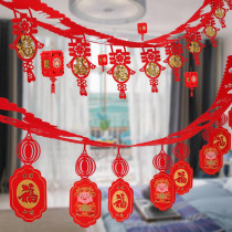 New Years Day Spring Festival decoration Flower Hotel annual meeting scene layout pull flag New Year hanging decoration non-woven flocking red lantern