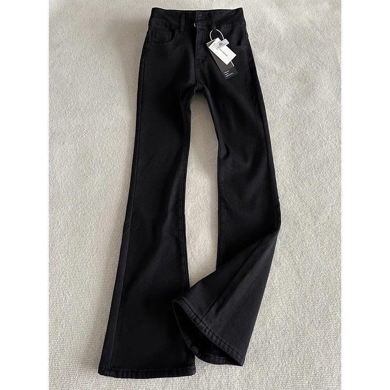 Black Willow Leaf Curved Hem Flared Jeans for Men, American High Street Vibe, Slim Fit Children's Clothing, Slimming Narrow Flared Pants