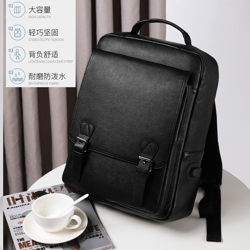 2022 new men's double shoulder bag genuine leather large capacity Business casual computer Shoulder Bag Fashion Trend Bull Leather Bag