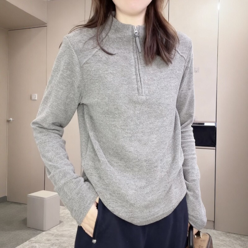 Thickened Double-Sided German Velvet Half-Zip Stand Collar Long-Sleeve T-Shirt for Women, 2026 Autumn and Winter New Versatile Warm Base Layer Shirt ins