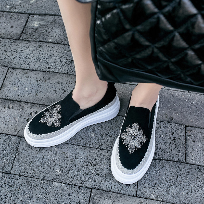 Single shoes women Joker 2021 spring new thick bottom embroidered loafers a pedal lazy shoes muffin casual shoes tide