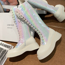 Platform Symphony High Martin boots winter little bu guo xi muffin boots cool leather lace-up biker boots