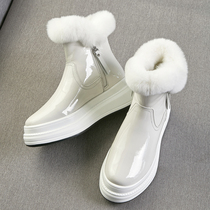 Warm Thickened Rabbit Sweaty Boots Woman 2022 Winter new thick bottom pine pastry genuine leather Gardown short boots Big code cotton boots