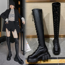 Thick-soled stretch boots Womens knee boots 2021 autumn and winter leather tall thin boots muffin boots