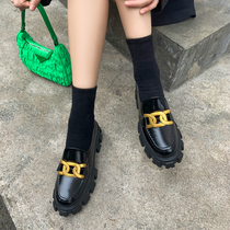 Lazy shoes women a pedal thick sole leather shoes 2021 spring new versatile metal buckle British style pine cake shoes