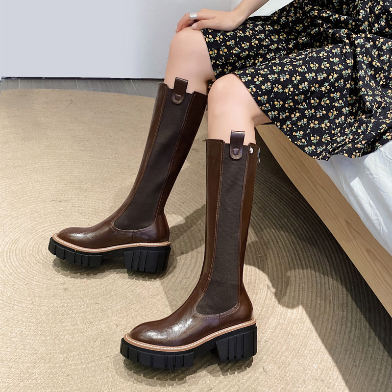 Small but knee boots women 2021 autumn and winter thick heeled boots thick bottom high boots leather high heeled knight boots Martin boots