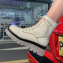 Jelly bottom thick-soled Martin boots female 2021 Europe and America autumn and winter leather lace-up short boots Joker muffin locomotive single boots tide