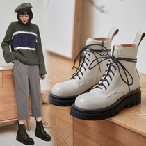 Thick-bottom Martin boots female 2021 autumn and winter European and American leather lace ann Muffin short boots handsome locomotive boots wild tide