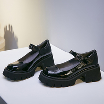 2022 spring new Mary Jane shoes womens thick bottom pine pastry Inn wind small single shoes Slim Retro Hollow Little Leather Shoes