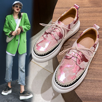 Thick-soled Lafu Shoes Womens 2021 Spring and Autumn Leather Graffiti Muffe Lace Shoes Joker Casual High Shoes Tide