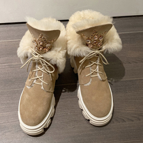 Winter shoes women plus velvet thickened leather wool shoes women one pedal waterproof snow shoes sheep wool warm three wear short boots